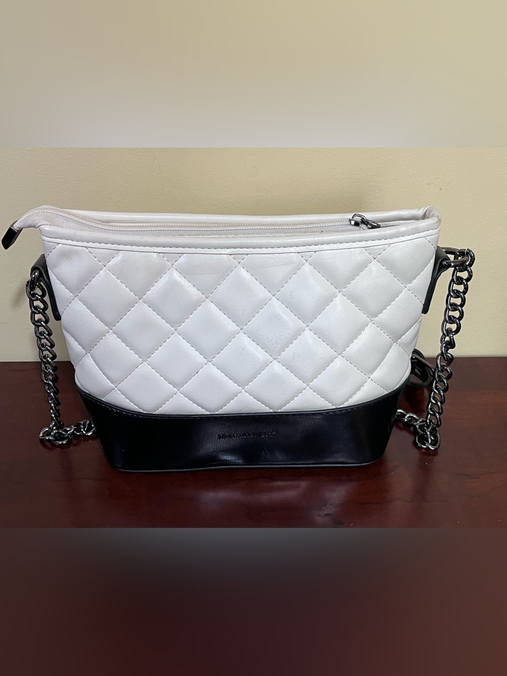 Montana West White and Black Quilted Shoulder Bag with Chain Strap